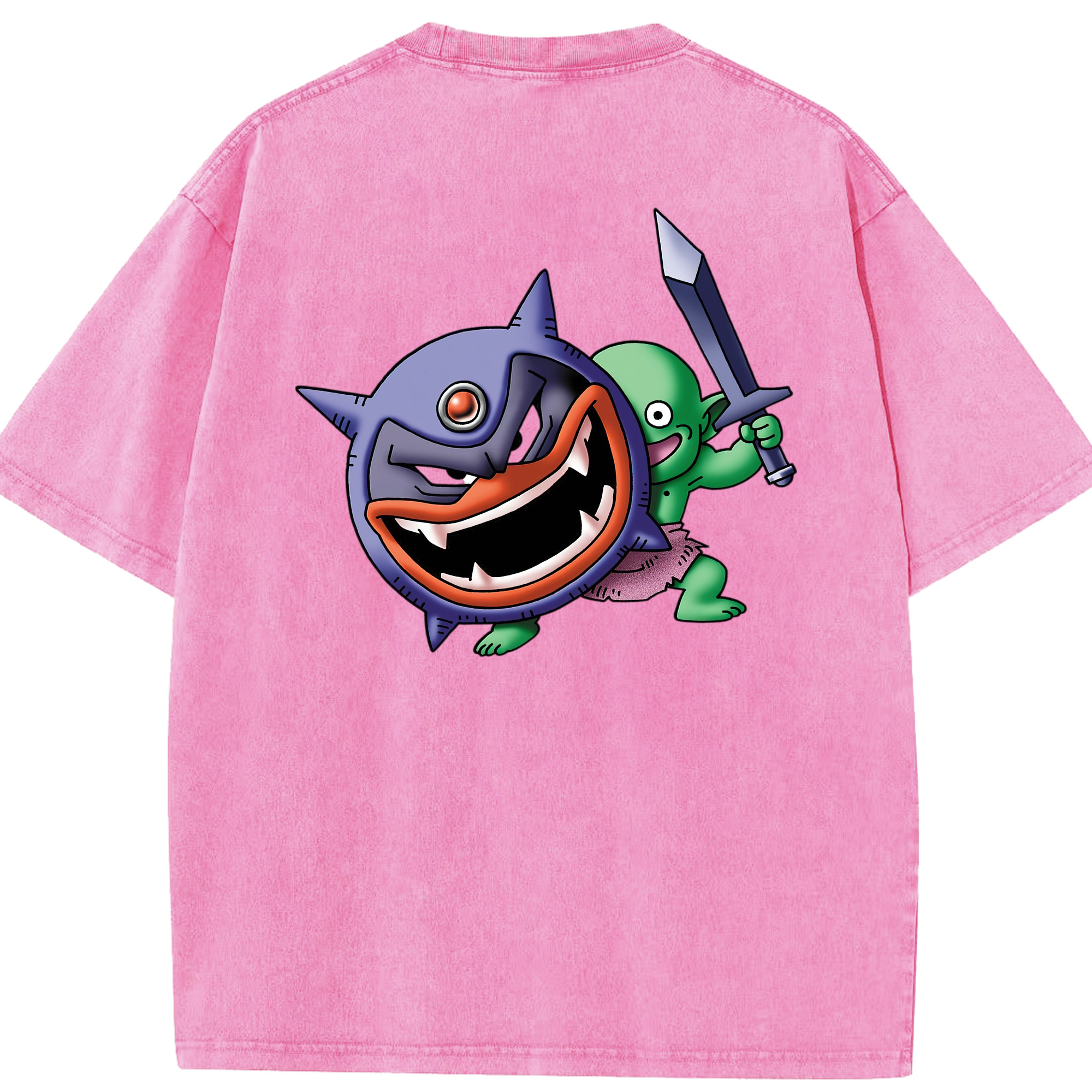 （画像用） ドラゴンクエスト Doragon Kuesuto Dragon Quest 綿100% ヴィンテージ風 半袖Tシャツ（背面プリント）